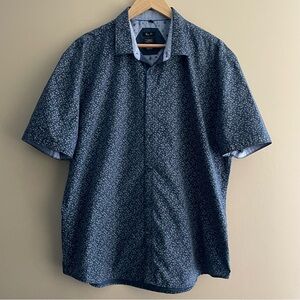 POINT ZERO Men XL Shirt Navy Floral Button Front Short Sleeves Casual GUC #512